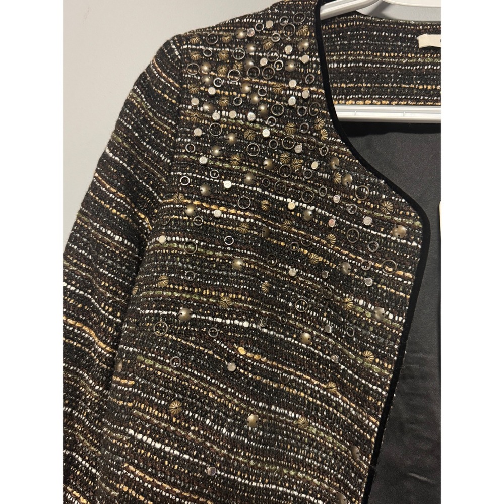 PLEIONE Embellished Tweed Cropped Jacket Women's S Sparkle Sequins Blazer - Picture 4 of 11